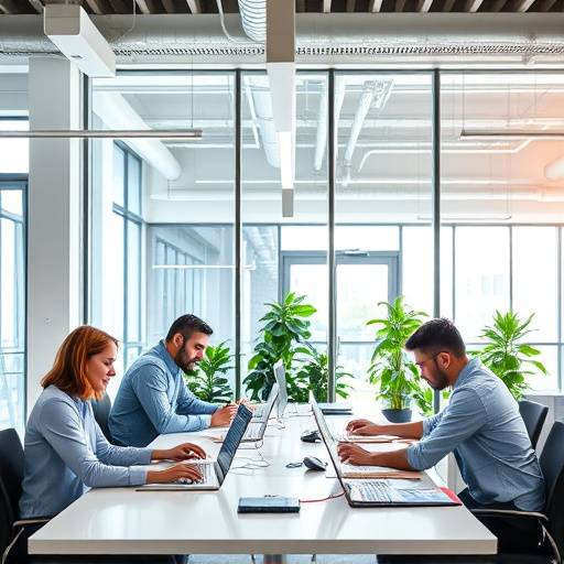 Dipendenti di NovaTech che lavorano su computer in un moderno ufficio