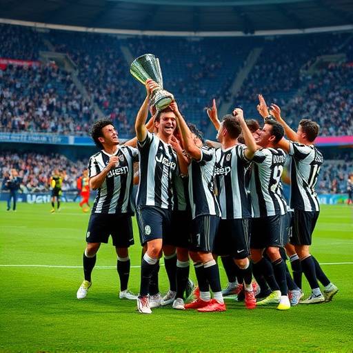 Giocatori della Juventus che festeggiano la vittoria dello scudetto in campo