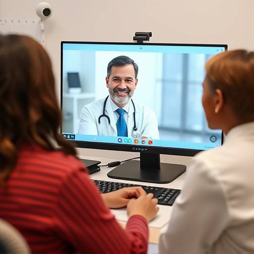 Un medico che effettua una visita in telemedicina con un paziente tramite videochiamata.